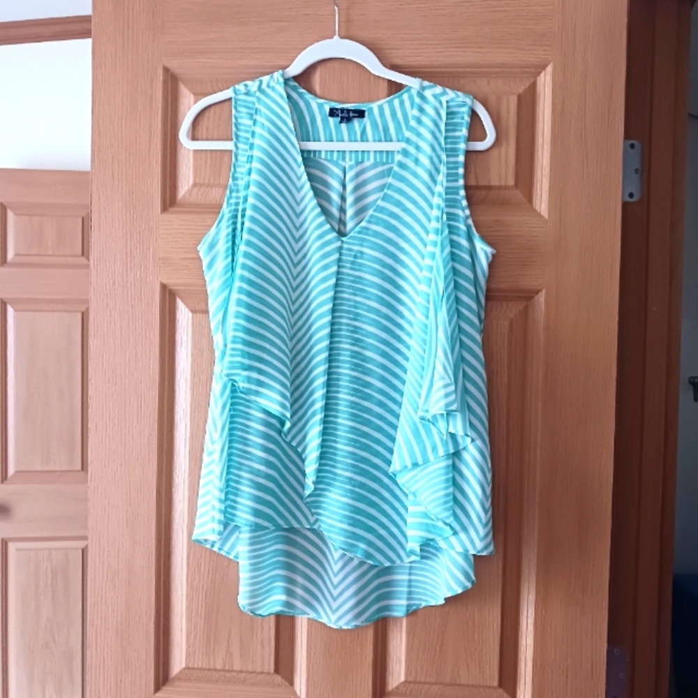 Teal and white blouse